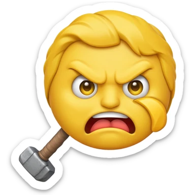 stupid angry emoji with a sledgehammer, face scrunched sticker