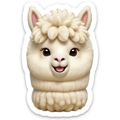 Cinematic Comical Cream Alpaca Portrait Emoji, Head tilted dramatically with an exaggeratedly amused expression, featuring a striking, fluffy cream fleece with playful texture, wide, expressive gentle eyes filled with playful disbelief, Simplified yet hilariously expressive features, highly detailed, glowing with a slightly sassy glow, high shine, dramatic yet playful, stylized with an air of cheeky mischief, bright and endearing, soft glowing outline, capturing the essence of a spirited and over-the-top alpaca, so meme-worthy it feels like it could side-eye its way into internet fame instantly! sticker