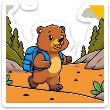 Beaver hiking up a trail ahead of a duck sticker