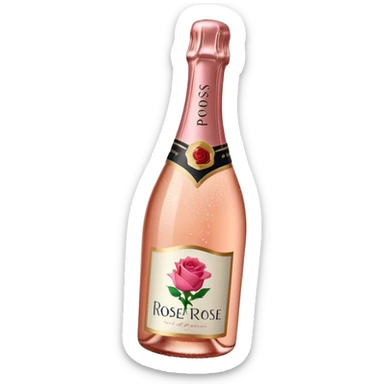 bottle of sparkling rosé champagne with a rose logo on the label, tilted up and to the left, no glass sticker