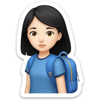 girl with black hair arriving to school on time sticker