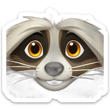 brown raccoon with orange eyes and a dark green hood that is smiling sticker