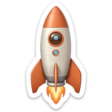 A cute cartoon-style rocket emoji with a smiling face in the window. Soft and warm color palette inspired by dusty brown, terracotta, and off-white. Simple shapes, thick outline, flat design. Kawaii style, minimal expression, gentle and friendly look. sticker