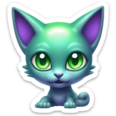 Shiny, Sparkly, Dark-type--Psychic-Ice-type-Fakémon-Alien-Cat Blind Purple eyes, green gem, full body sticker