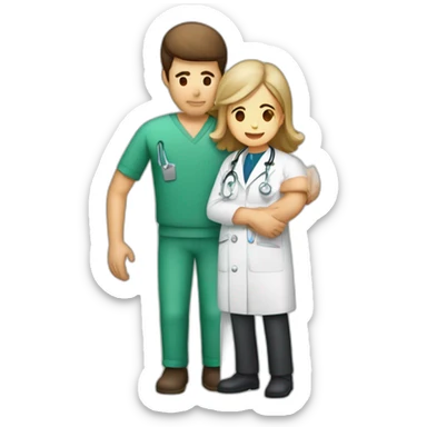 Chico fisioterapeuta trabajando con un paciente tumbado en la camilla sticker