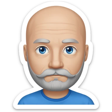 Bald man with blue eyes grey beard and moustache. Black T-shirt  sticker