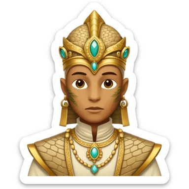 reptilian humanoid in ancient outfit, front view, ornate details sticker