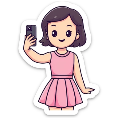 girl wearing a cute pink dress taking a selfie sticker