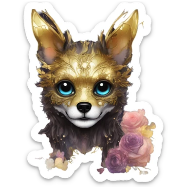 iridescent kintsugi fluffy zombie black brown gold dog fox head zombie skeleton gold mechanical steampunk raven wings nebula galaxy stars colorful flowers fairy lights vintage zombie sticker