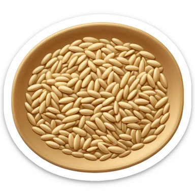 loose scatter of whole barley grains, oval and slightly elongated, pale beige to light golden, smooth matte surface with fine ridges, hearty rustic cereal look, soft lighting, subtle shadows, emoji scale sticker