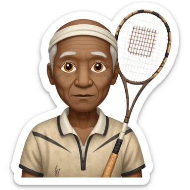 ancient tribal old black man with 1 badminton racket sticker