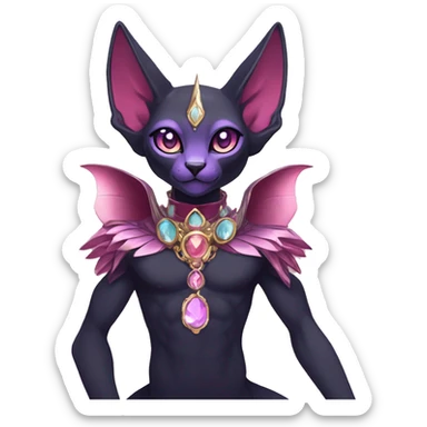 cool kawaii cartoon edgy distinguished ethereal elegant beautiful fantasy black purple red ethereal fantasy nargacuga-Noivern-sphynx-Quiana-Fakemon collar harness moon gem jewels full body sticker