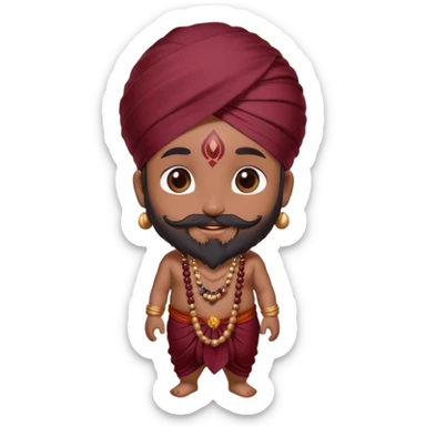 Cute ， shiva ， chibi, happy, sculpture ，Pop Mart ， brown skin, He has a full beard and mustache.He wears a maroon silk dhoti, a maroon turban,  and a long mala of dark brown beads handmade, guru darshan ， He smiles, looking directly at the viewer. dream aesthetic
 sticker