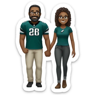 Stalky Brown guy with beard mustache and brown girl with glasses and her hair in a bun in Philadelphia eagles clothes holding hands sticker