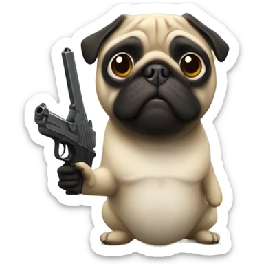Pug with a gun sticker