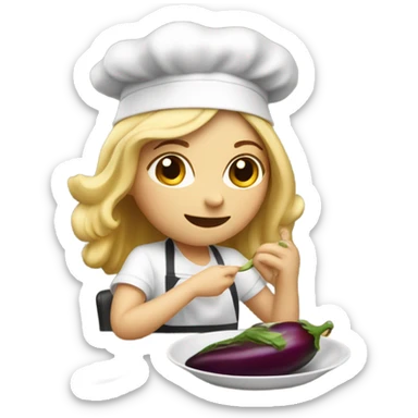 Blonde white girl eating eggplant (the eggplant is wearing a chef’s hat) sticker