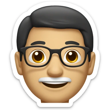 old catholic priest with black hair, smiling with teeth and glasses sticker