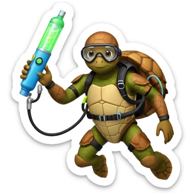 A calm sea turtle diver with mini oxygen tank, descending with a glow-stick in hand.

 sticker
