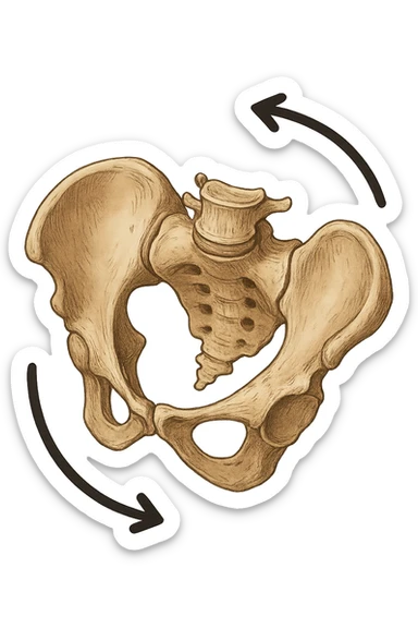 Bacino anatomico ruotato in senso orario con le frecce per far capire sticker