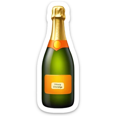 Bottle of champagne with yellow/orange label sticker