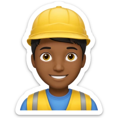 A man with dark skin tone, wearing a bright yellow cap, short black hair mostly covered by the cap, large brown eyes, and a wide smile. sticker