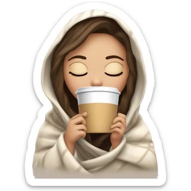 white girl inside a blanket sipping coffee eyes closed sticker