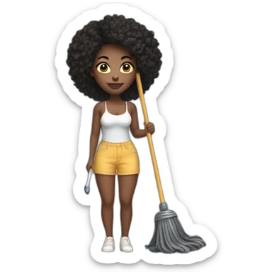 pretty black woman with shorts and a crop top holding a mop sticker