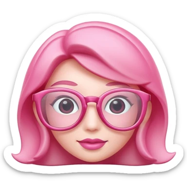 A 3D cartoon rose-pink spectacle with glossy curved frames and soft reflections, feminine Memoji-style rendering. sticker
