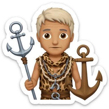 Ancient  man with animal skin clothes with Anchor sticker