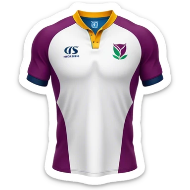 Cinematic Realistic image of a rugby jersey rendered in bold, dynamic team colors with intricately detailed fabric textures and natural creases, illuminated by dramatic stadium lighting sticker