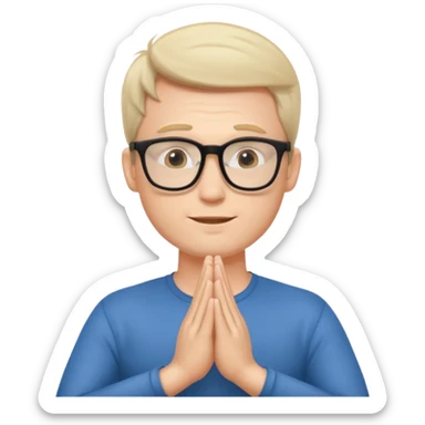 A white Man doing namaste with wearing specs sticker