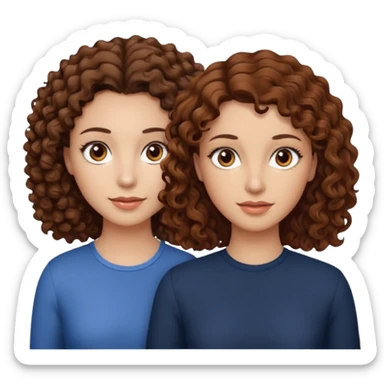 A woman with brown curly hair and brown eyes next to a woman with a slightly lighter shade of brown hair but the same brown eyes sticker