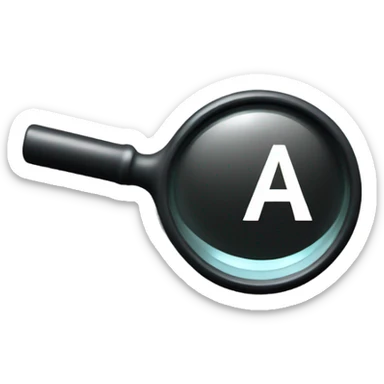 a magnifying glass. Inside the circular lens a pixelated letter 'A' sticker
