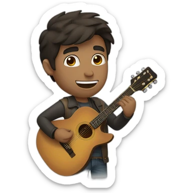 A caucasian guy with dark hair playing guitar and singing in concert sticker