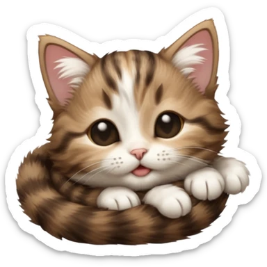 dark brown tabby and white kitten upside down with eyes closed sticker