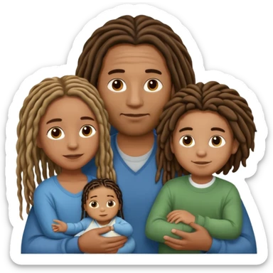 Brown family of 3 with a dad with long locs mom with shorter locs a 8 yr old boy light skinned brown with long braids and a 6 yr old with a small fro and a little baby boy that looks like the dad sticker