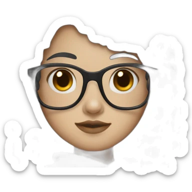 Create me a girl with a square cut, black hair, and square glasses. She has a white skin and brown eyes sticker