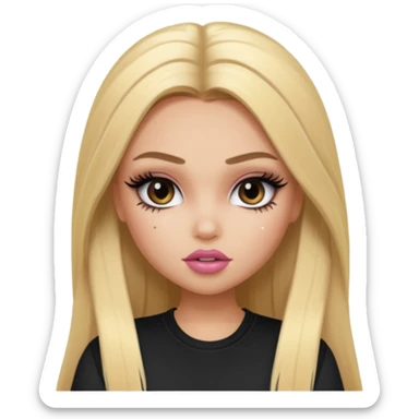 pretty bratz baddie, long blonde straight hair, pretty makeup, fake lashes, baddie clothes sticker
