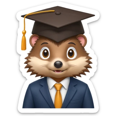 A hedgehog student dressed in a suit and wearing a square academic cap. sticker