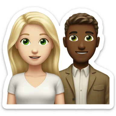White boy with blonde hair and green eyes next to white girl with brown hair and brown eyes sticker