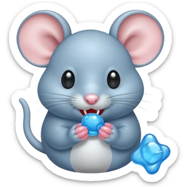 raton gris comiendo gomita redonda azul sticker