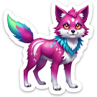 Vibrant edgy badass Falvie-Fionbri-creature-sparkle-canine-fursona, full body, with random markings sticker