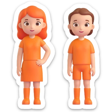Slightly increase the volume of the upper body of the girl, separate the girl and the boy from each other, and make the skin color the same for both characters. Keep the cartoonish 3D style. sticker