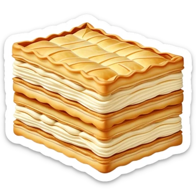 mille-feuille-cinematic-realistic-mille-feuille-dessert-emoji,-depicted-as-a-rectangular delicate-pastry-composed-of-two-crisp-layers-of-puff-pastry-with-a-rich-cream-filling,-rendered-with-intricate-textures-and-elegant,-soft-lighting. Please only show two layers only. sticker
