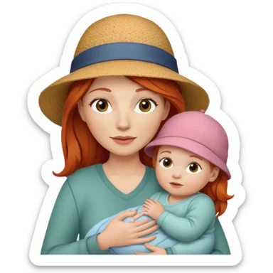 red haired Mother with Hats with her baby sticker