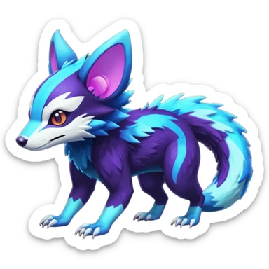 Colorful bioluminescent dark abysmal abyssal neon-glowing Trico-Sergal-Furret-Ferret-Wolverine-Vernid-furry-fursona-fusion-Fakemon-animal-hybrid-creature, full body sticker