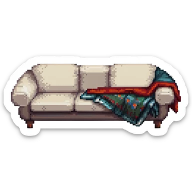 cozy sofa with a blanket draped over the arm sticker