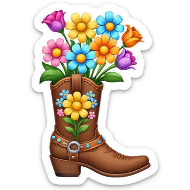 Create a singular cowboy boot filled with flowers sticker