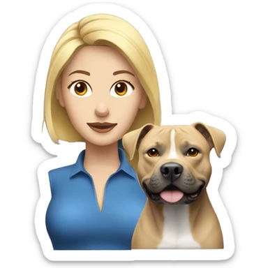 Blonde woman with blue american staffordshire terrier sticker