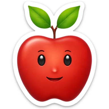 minimalist flat apple emoji, apple with a tiny green leaf, vibrant red color, white background, high resolution 2d vector style sticker